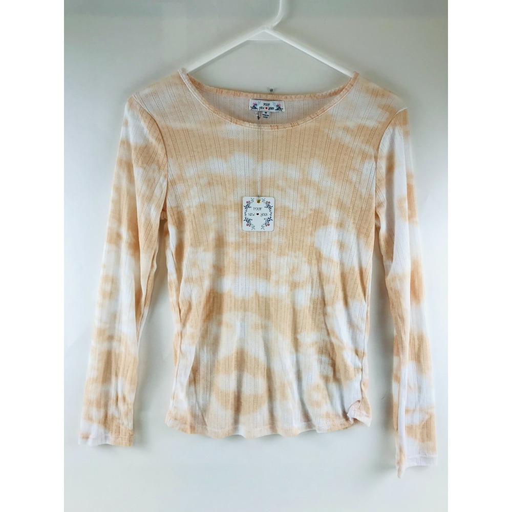 Poof New York T-Shirt Women's Size M Cream Tie Dye Long Sleeve Boat Neck NWT!